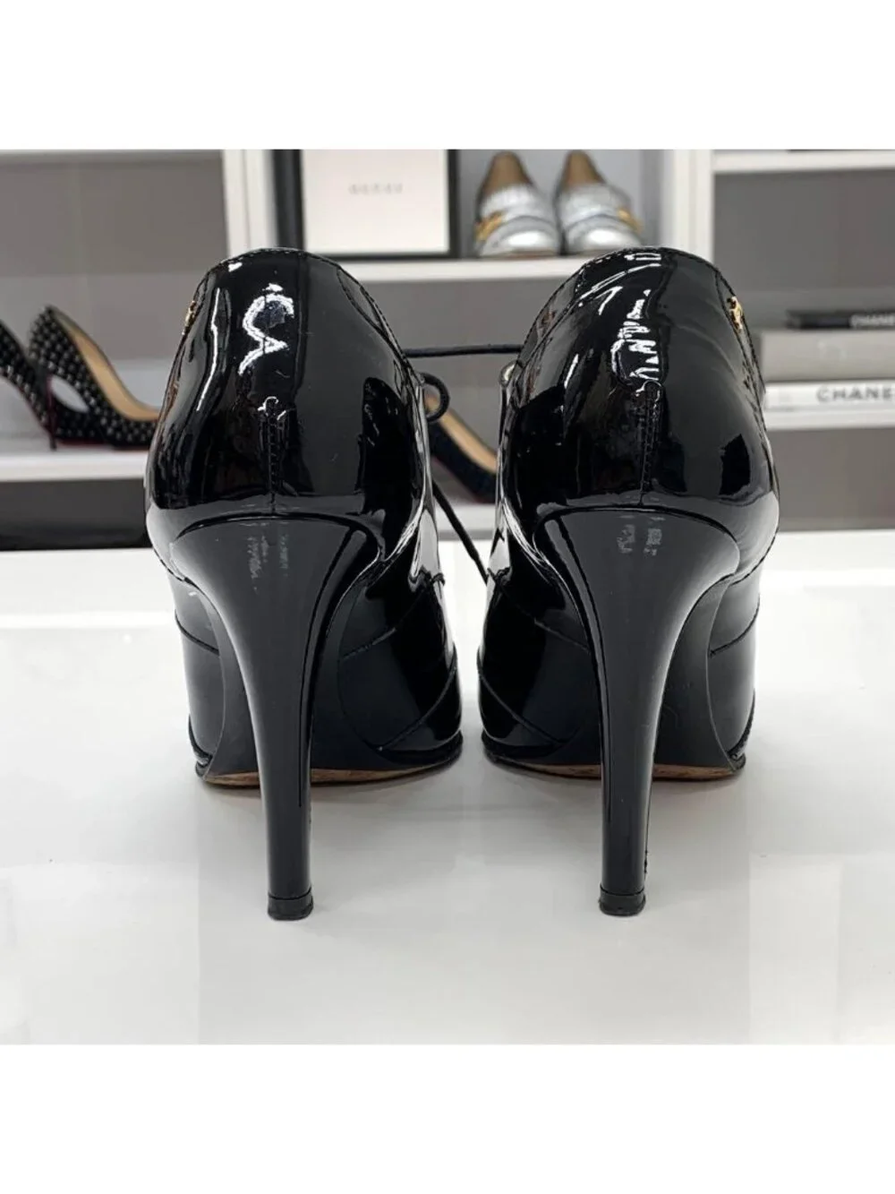 Chanel Patent CC Logo Lace-up Booties Black Boot